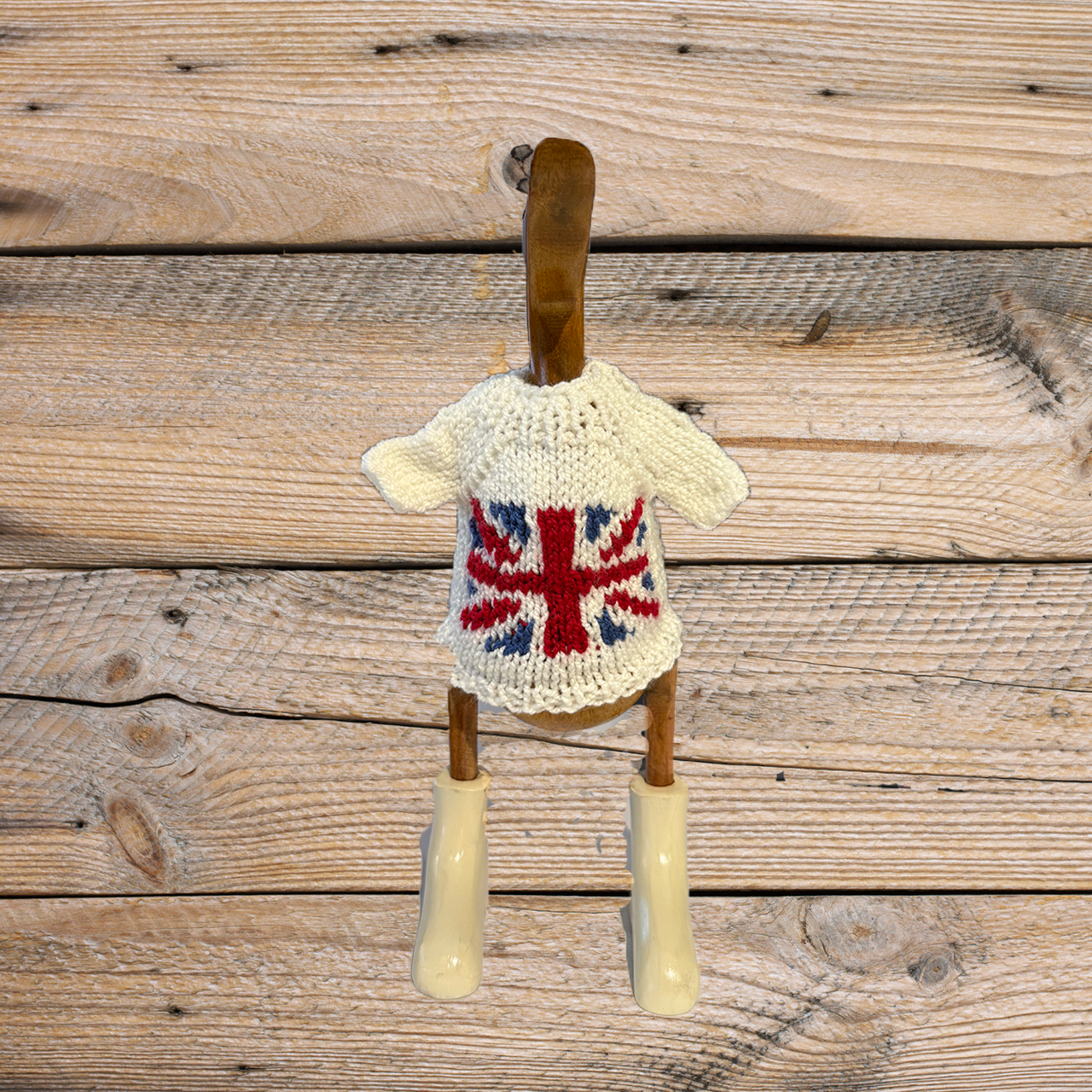 Hand Knit British Flag Duck Sweater