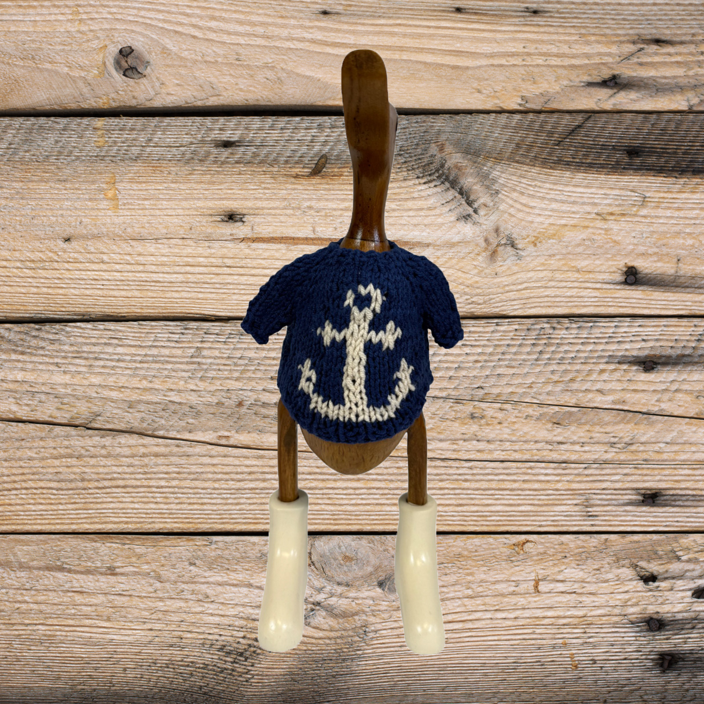 Hand Knit Navy with Ivory Anchor Duck Sweater