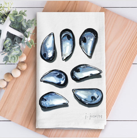 Cotton Flour Sack Dishtowel - Mussels by Jeremy Joseph