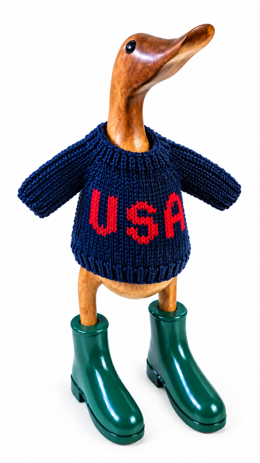 Hand Knit Navy with USA Duck Sweater
