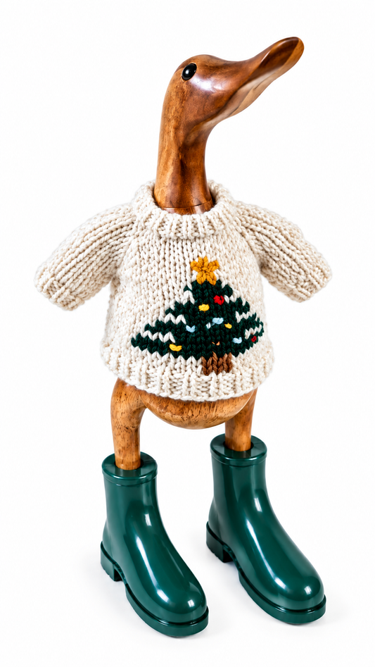 Hand Knit Ivory with Christmas Tree Duck Sweater