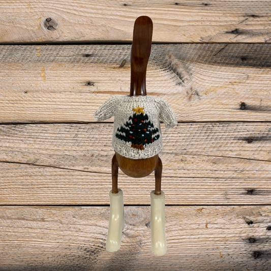 Hand Knit Ivory with Christmas Tree Duck Sweater