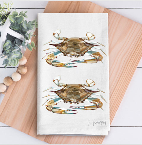 Cotton Flour Sack Dishtowel - Blue Crabs by Jeremy Joseph