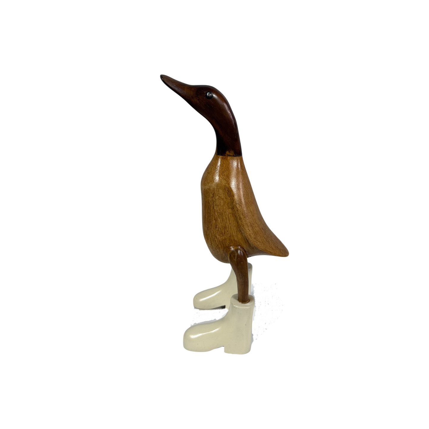 Small ivory Bailey duck boot by COLLAB BY AMERICAN/HOLIDAY™ shown from the side view with tan sole and cozy design.