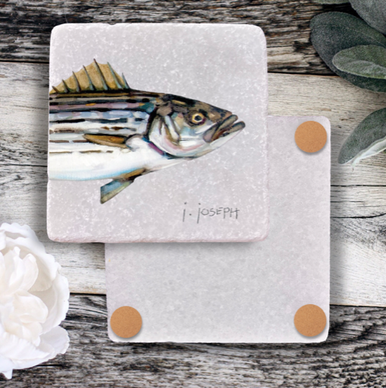 Tumbled Italian White Marble Coaster - Striped Base by Jeremy Joseph