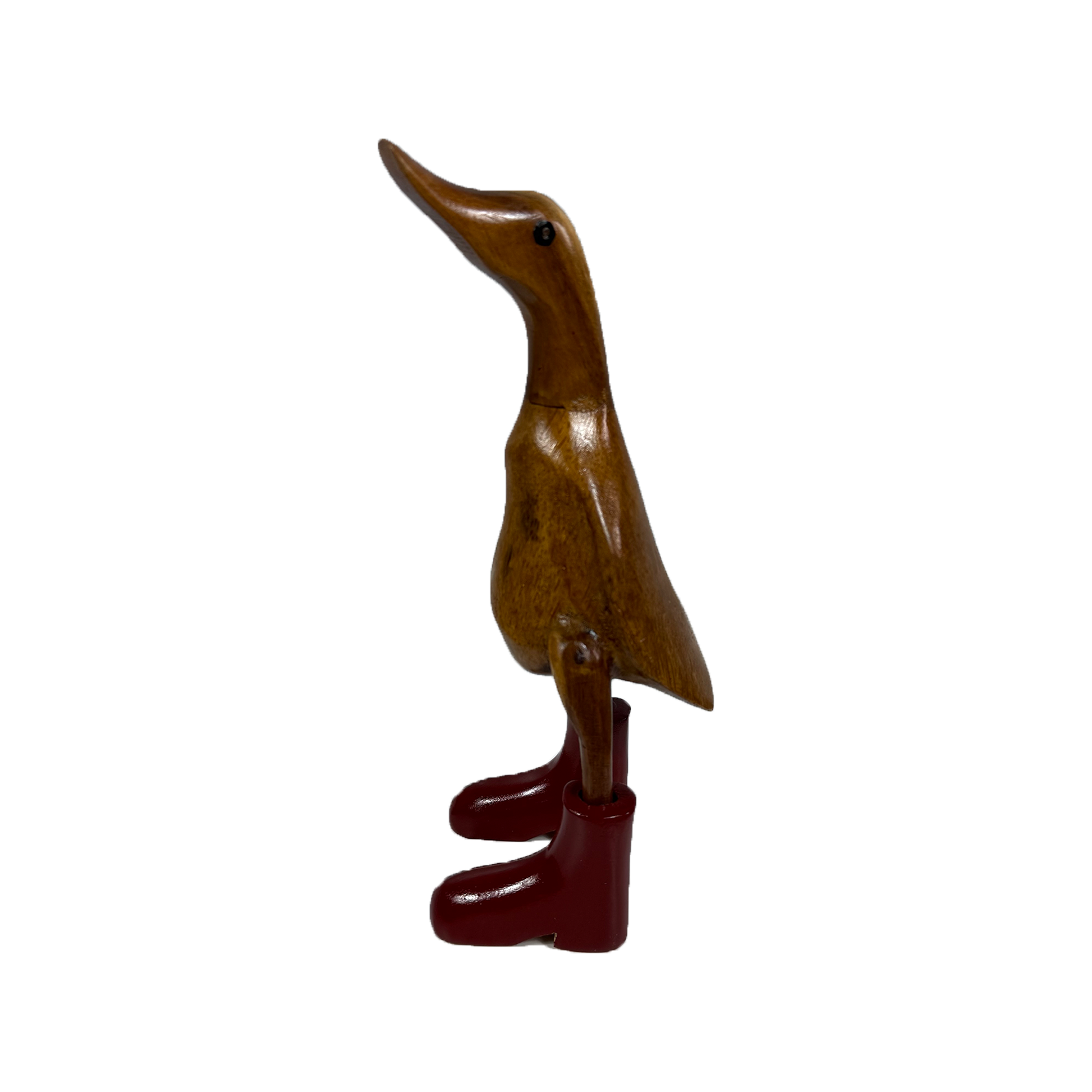 Small red boot duck figurine named Morgan by COLLAB BY AMERICAN/HOLIDAY, shown from a side angle.
