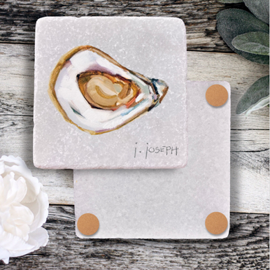 Tumbled Italian White Marble Coaster - Oyster (2) by Jeremy Joseph