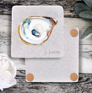 Tumbled Italian White Marble Coaster - (Blue) Oyster by Jeremy Joseph
