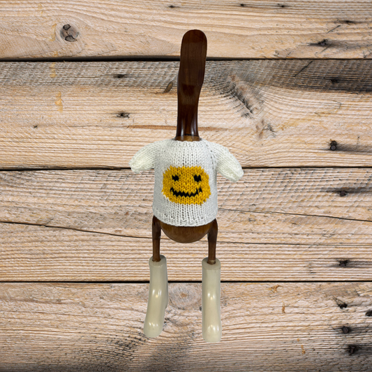 Hand Knit Ivory with Yellow & Black Smiley Face Duck Sweater