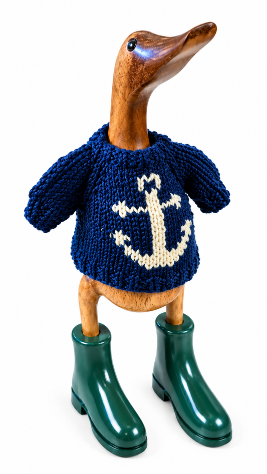 Hand Knit Navy with Ivory Anchor Duck Sweater