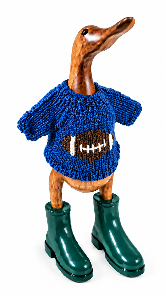 Hand Knit Blue Football Duck Sweater