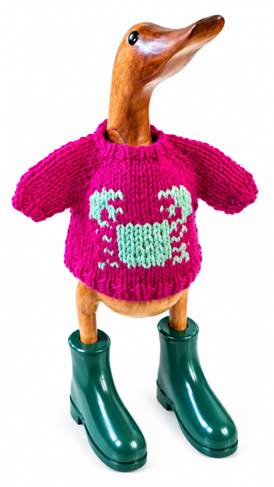 Hand Knit Pink Crab Duck Sweater