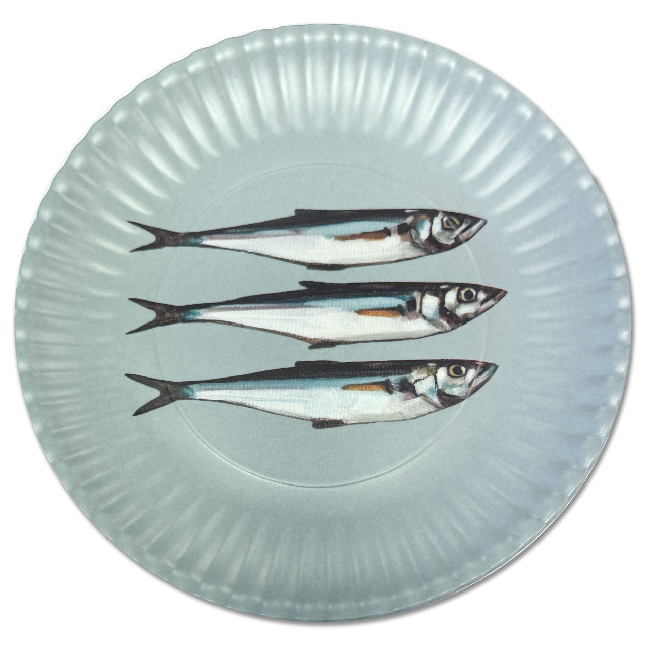 Melamine and Bamboo Blend 7.5" Side "Paper" Plate - Sardines by Jeremy Joseph
