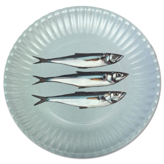 Melamine and Bamboo Blend 7.5" Side "Paper" Plate - Sardines by Jeremy Joseph